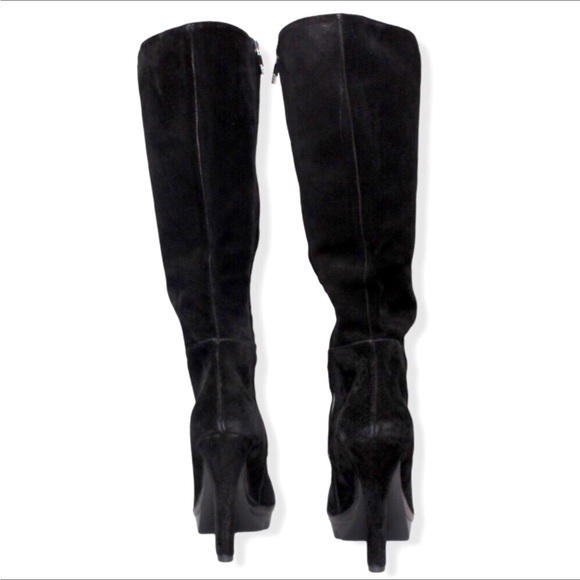 Alberto Fermani Black Suede Leather Knee-High Platform Heeled Boots Size 10 - Picture 9 of 15